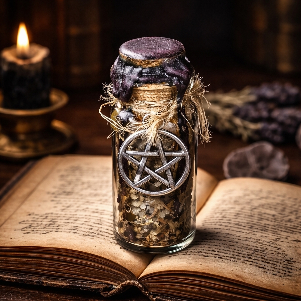 Mystical Protection Herb Jar with Pentagram Charm